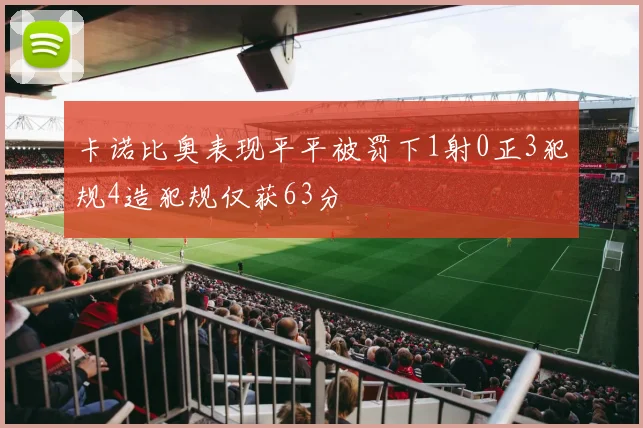 卡诺比奥表现平平被罚下1射0正3犯规4造犯规仅获63分